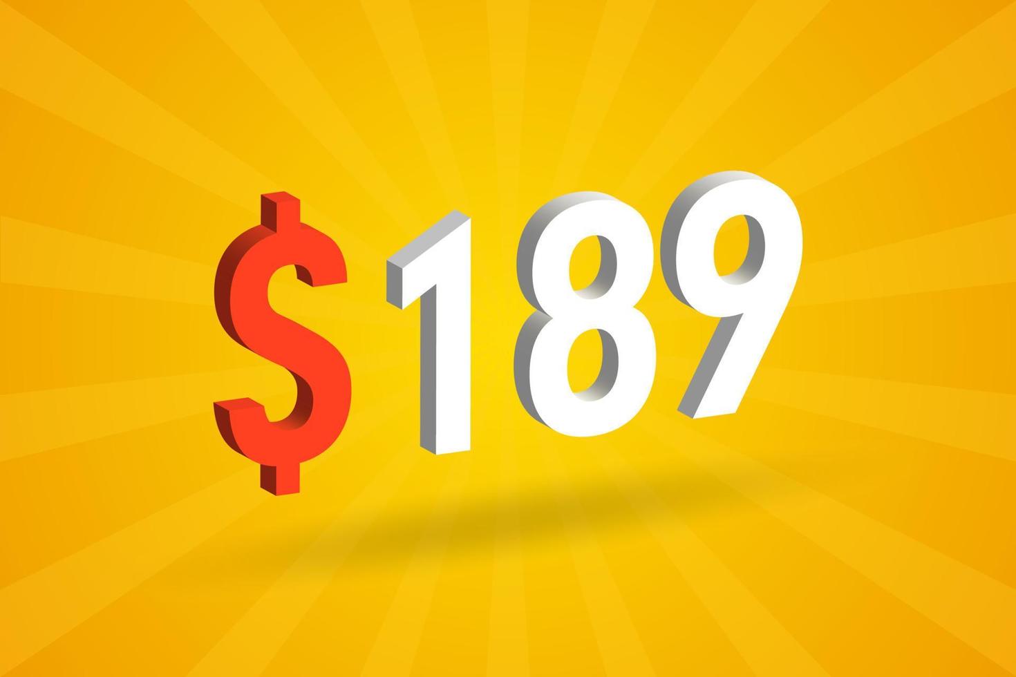189 USD 3D text symbol. 189 United State Dollar 3D with yellow
