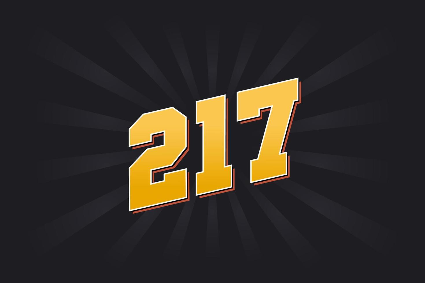 Number 217 vector font alphabet. Yellow 217 number with black background