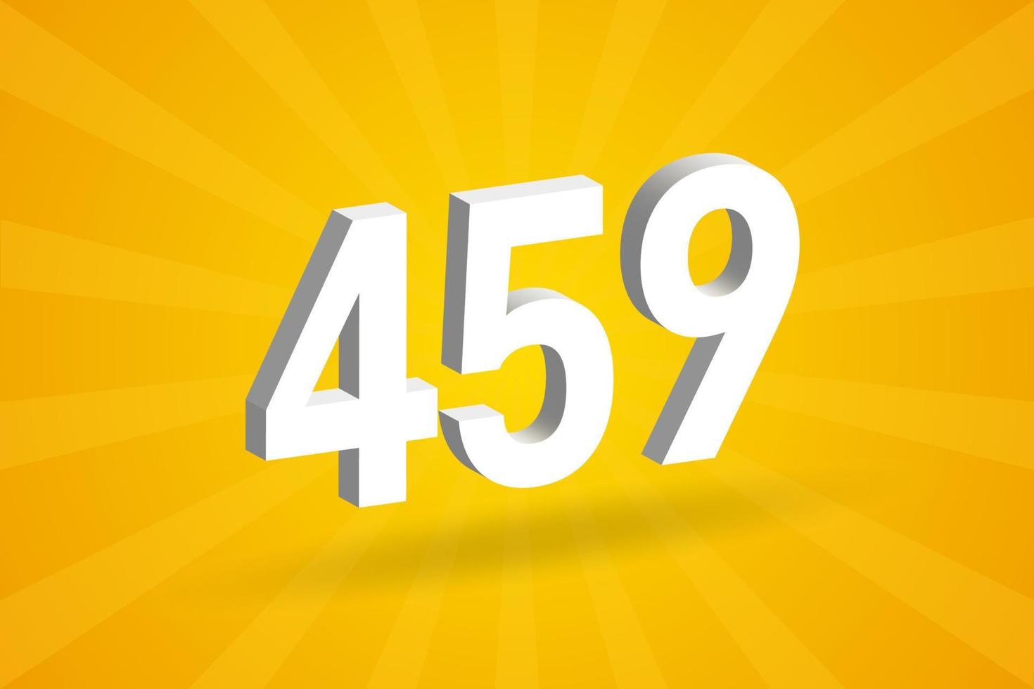 3D 459 number font alphabet. White 3D Number 459 with yellow background vector