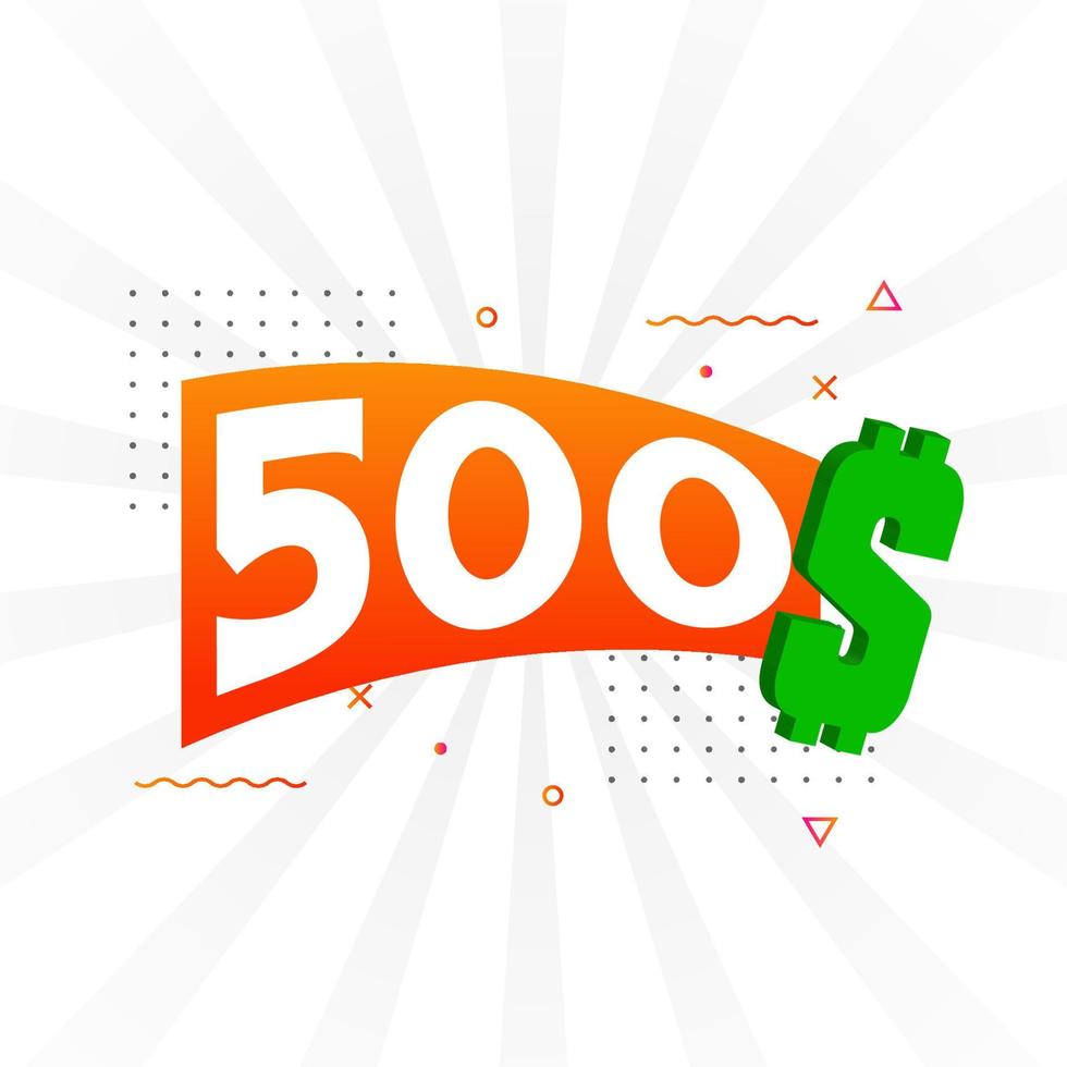 Símbolo de texto vectorial de moneda de 500 dólares. 500 usd dólar de los estados unidos dinero americano stock vector