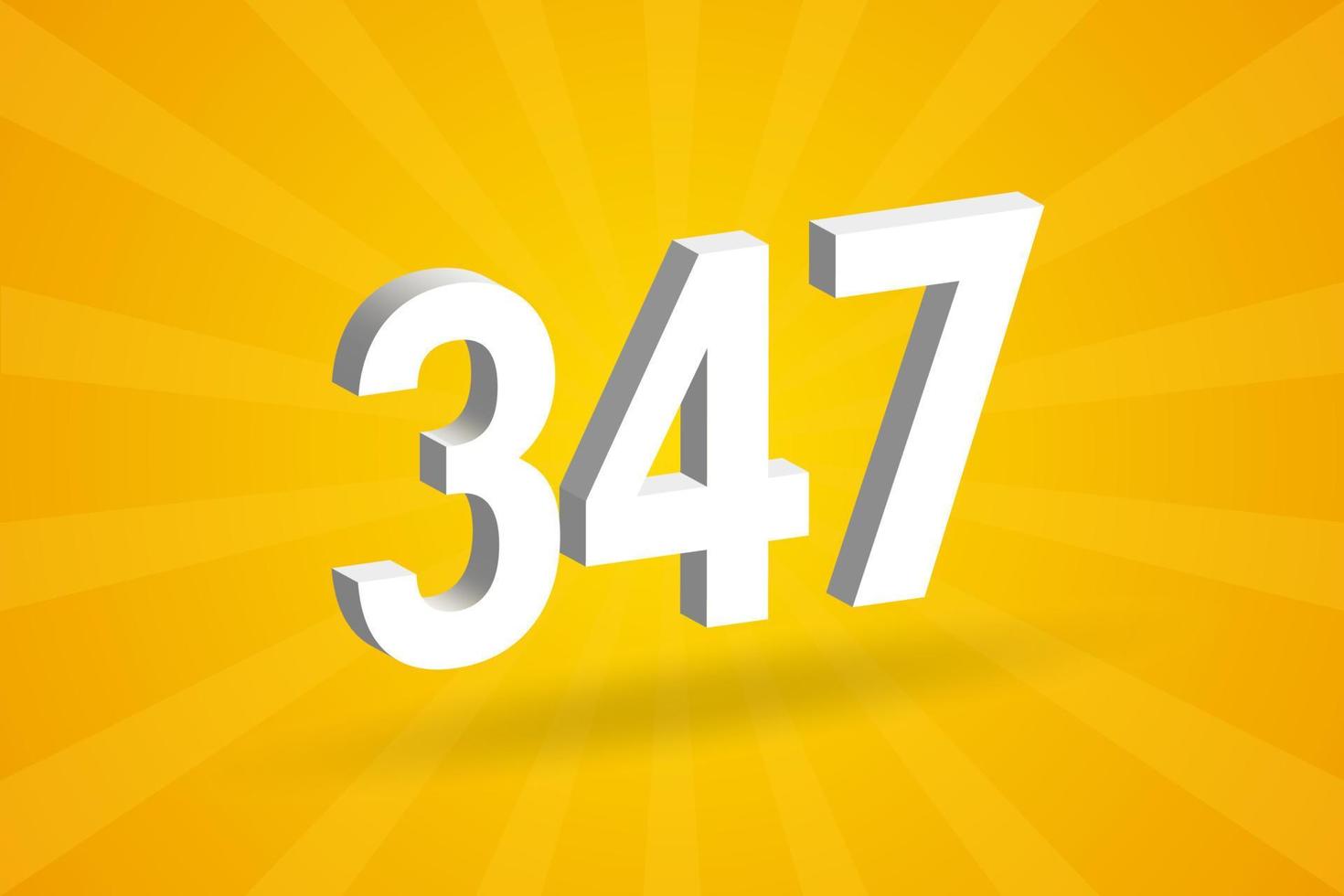 Alfabeto de fuente de número 3d 347. blanco 3d número 347 con fondo amarillo vector