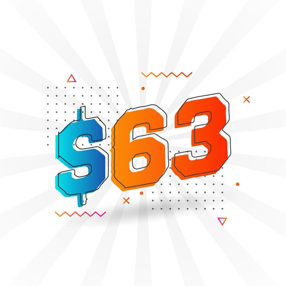 63 Dollar currency vector text symbol. 63 USD United States Dollar American Money stock vector