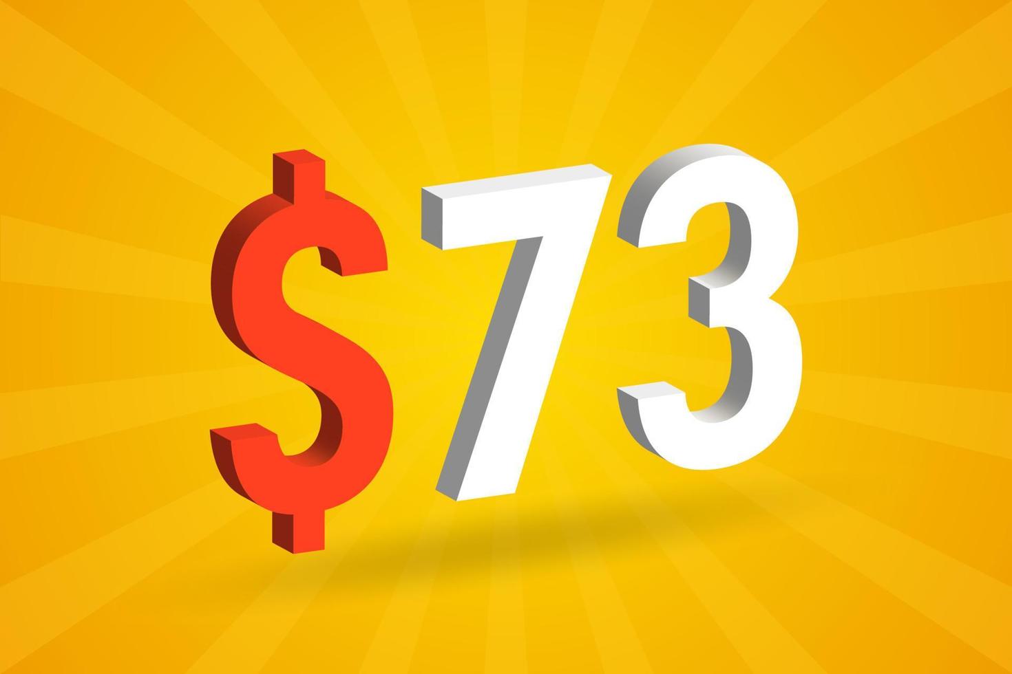 73 USD 3D text symbol. 73 United State Dollar 3D with yellow background American Money stock vector
