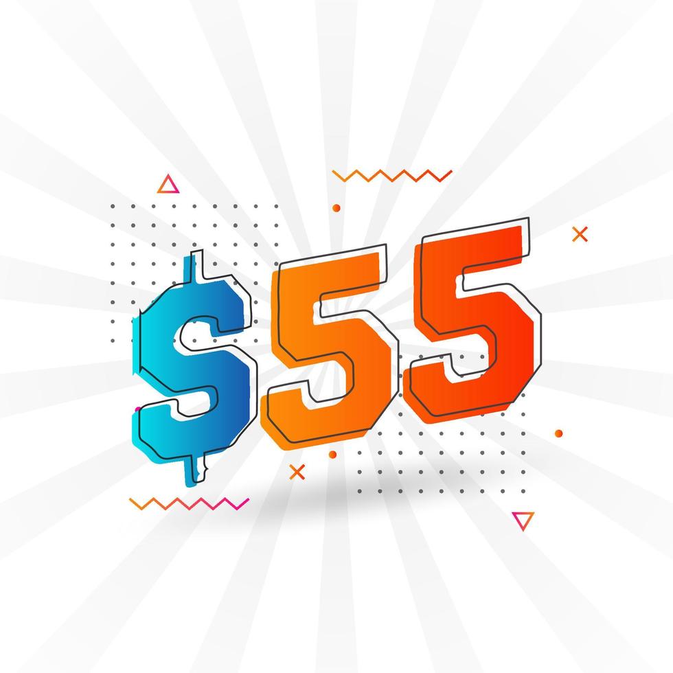 55 Dollar currency vector text symbol. 55 USD United States Dollar American Money stock vector