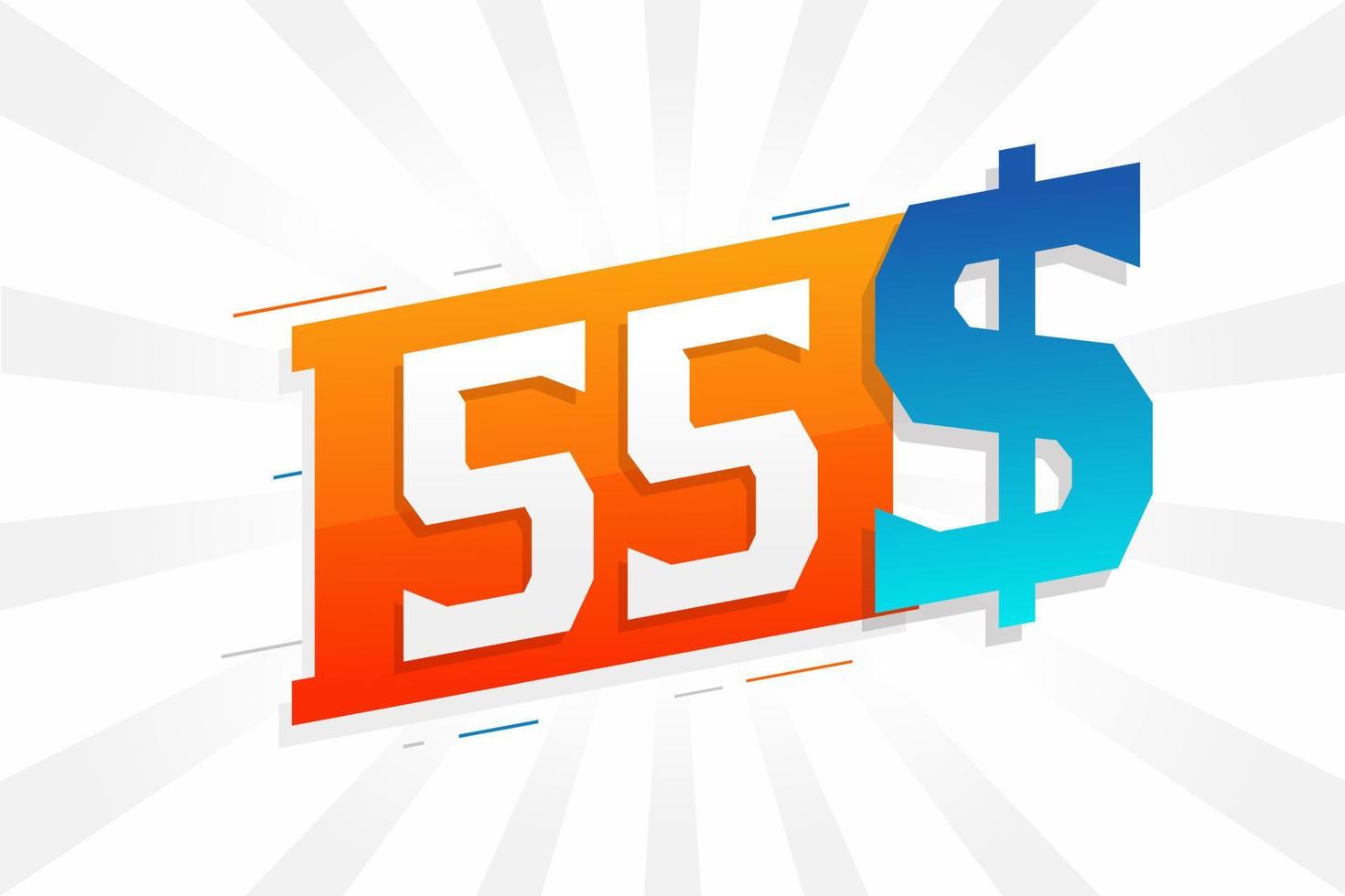 Símbolo de texto vectorial de moneda de 55 dólares. 55 usd dólar de los estados unidos dinero americano stock vector