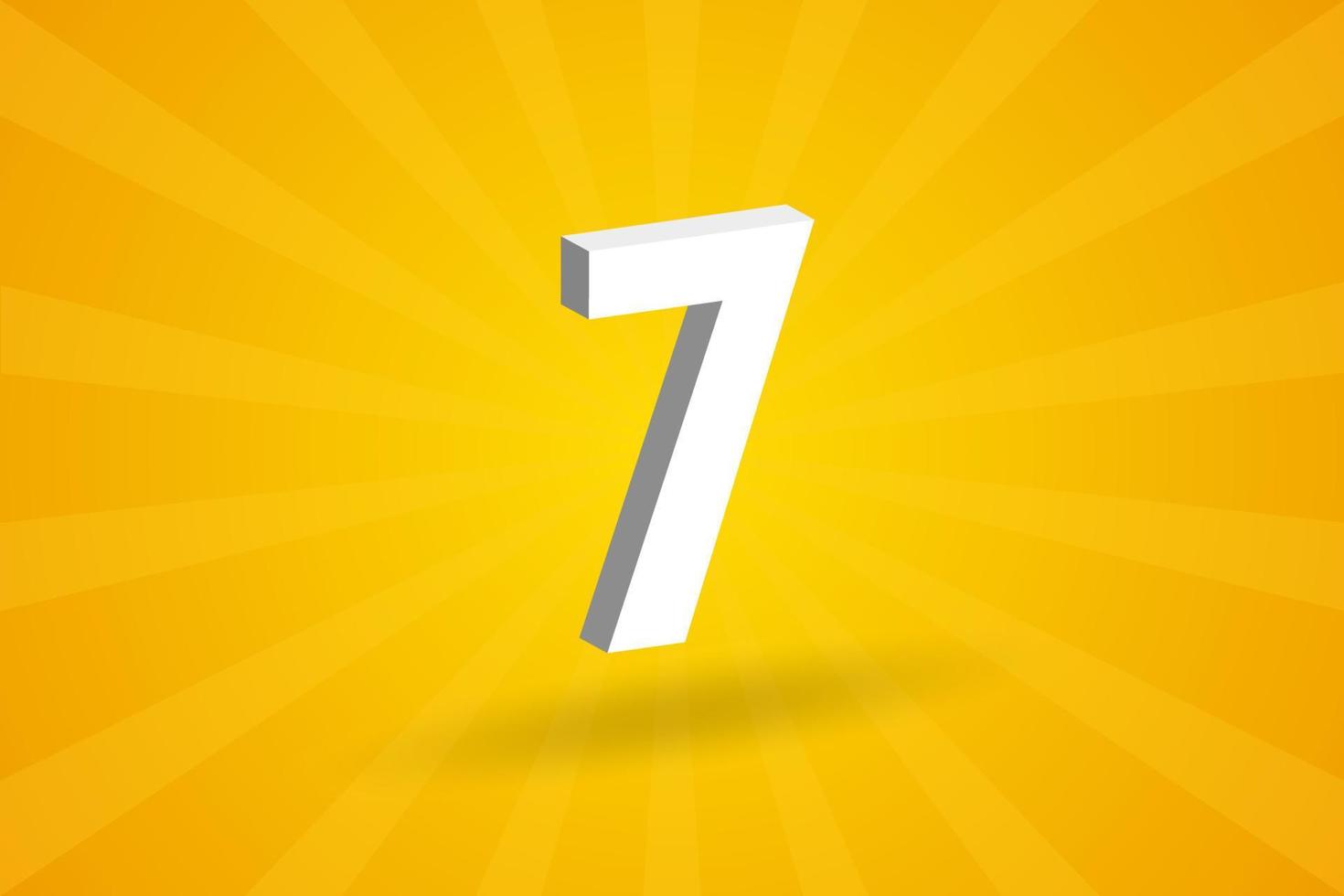 3D 7 number font alphabet. White 3D Number 7 with yellow background vector