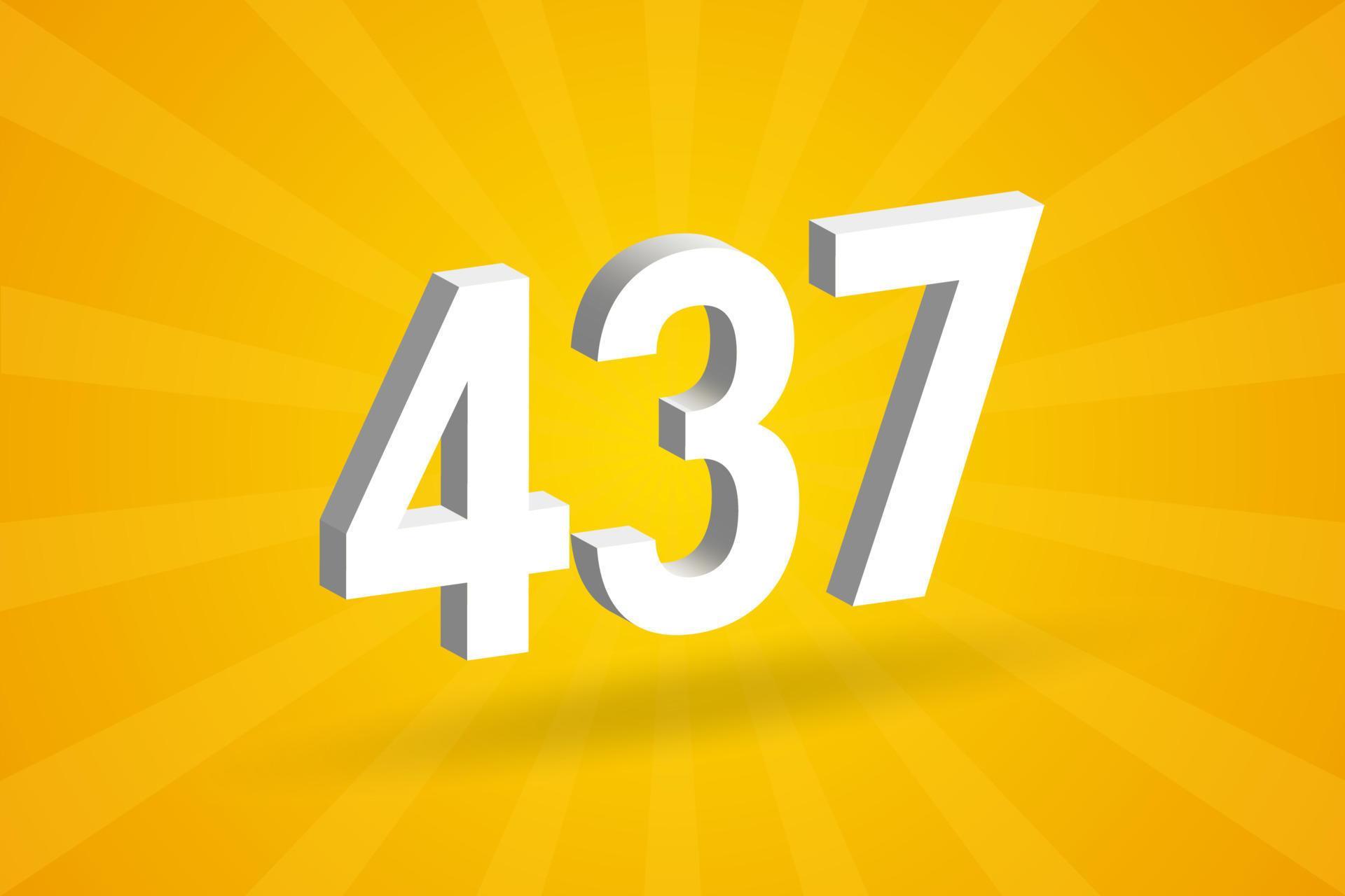 3D 437 number font alphabet. White 3D Number 437 with yellow background ...