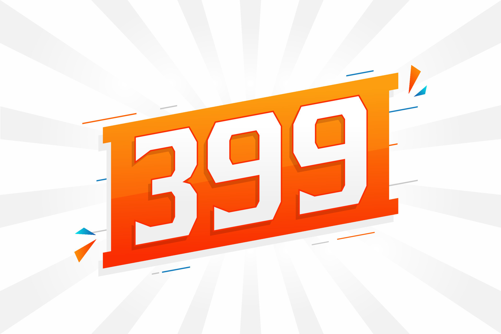 399 number vector font alphabet. Number 399 with decorative element