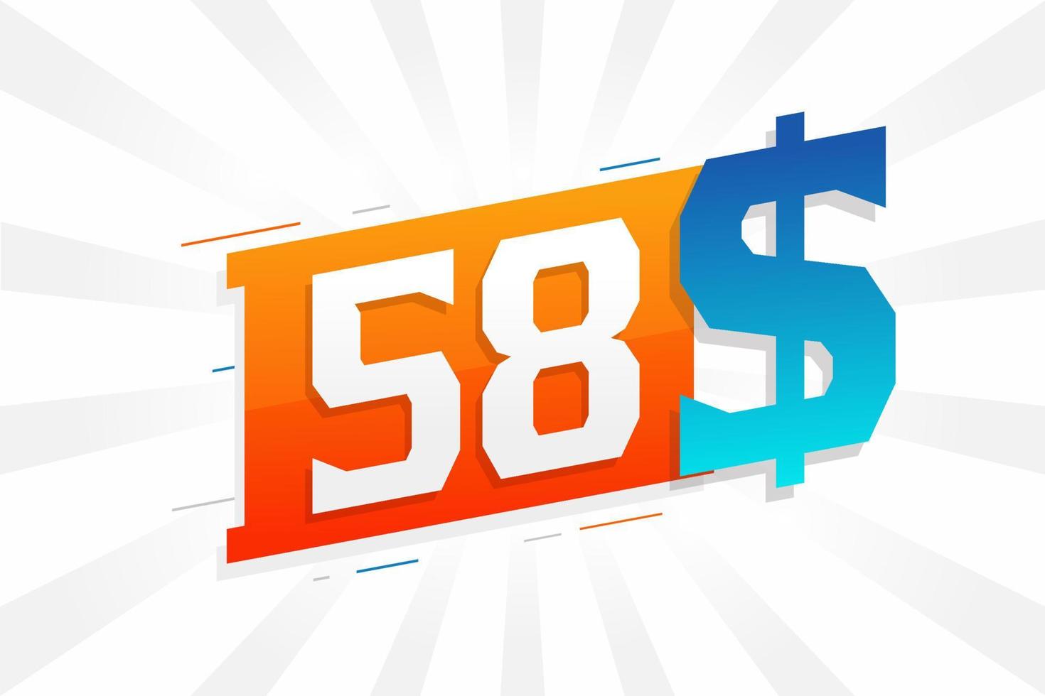 58 Dollar currency vector text symbol. 58 USD United States Dollar American Money stock vector