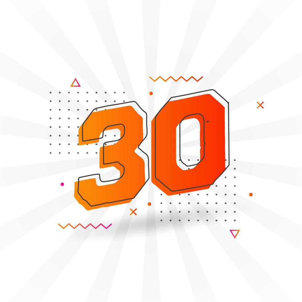 Alfabeto de fuente vectorial de 30 números. número 30 con vector de stock de elemento decorativo