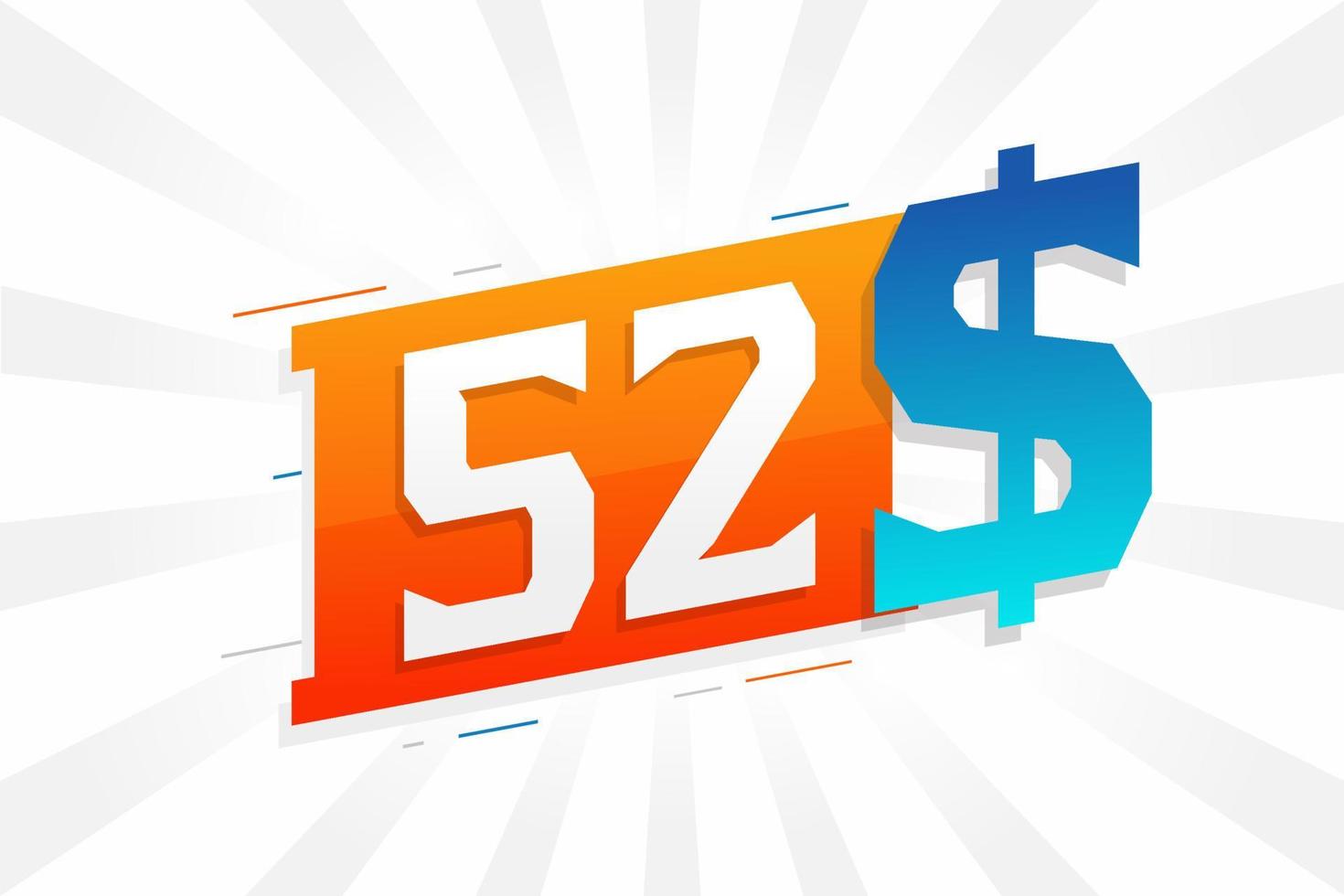 52 Dollar currency vector text symbol. 52 USD United States Dollar American Money stock vector