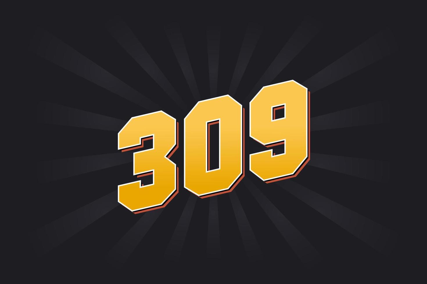 Number 309 vector font alphabet. Yellow 309 number with black background