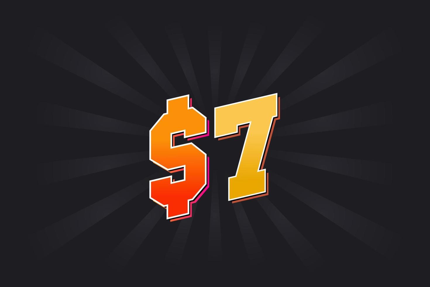 7 Dollar American Money vector text symbol. 7 USD United States Dollar stock vector