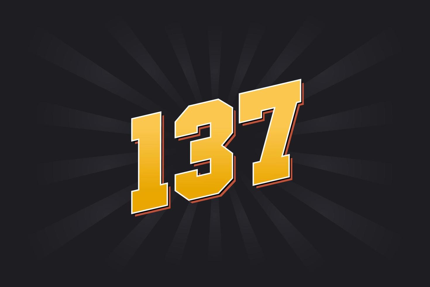 Number 137 vector font alphabet. Yellow 137 number with black background