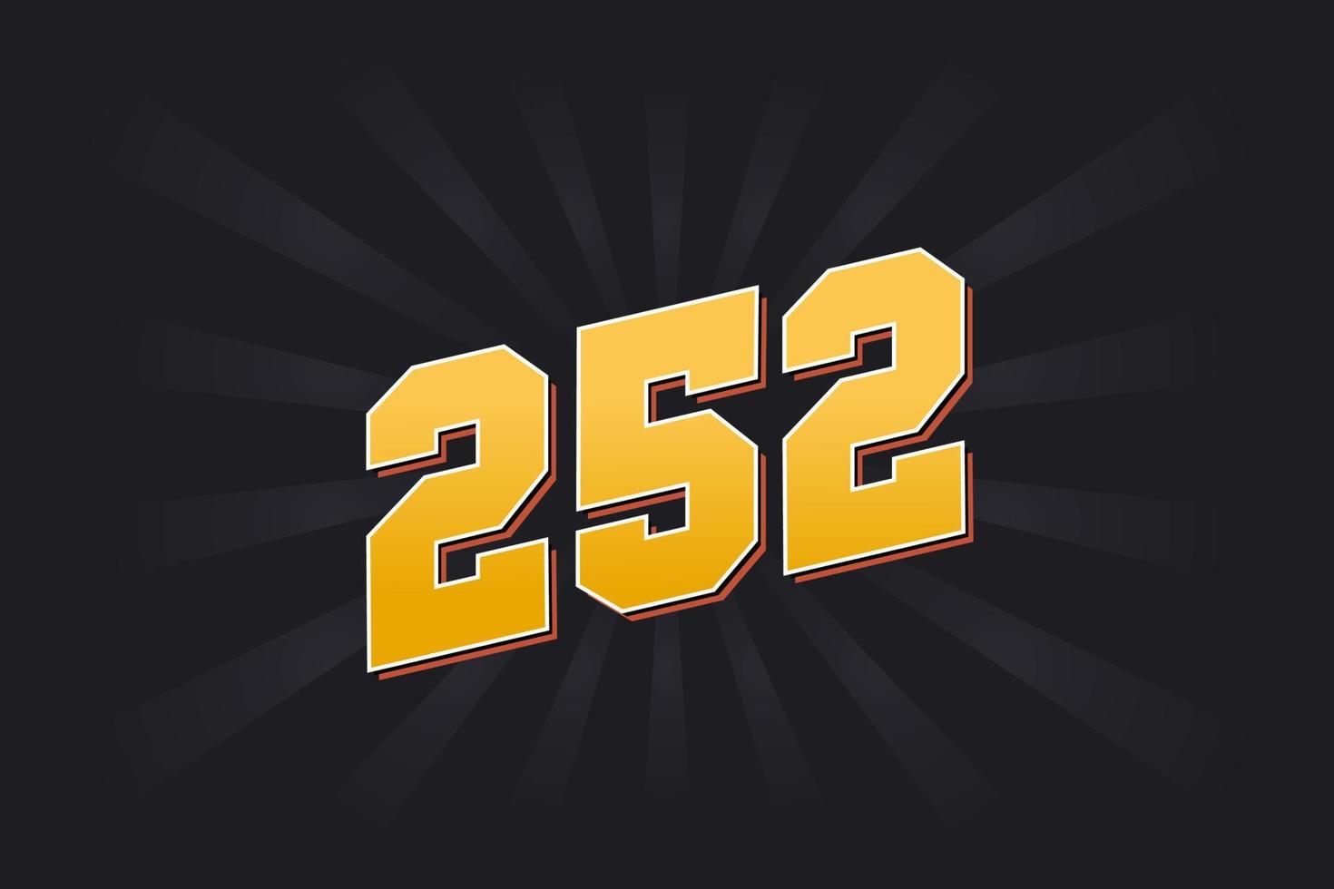 Number 252 vector font alphabet. Yellow 252 number with black background