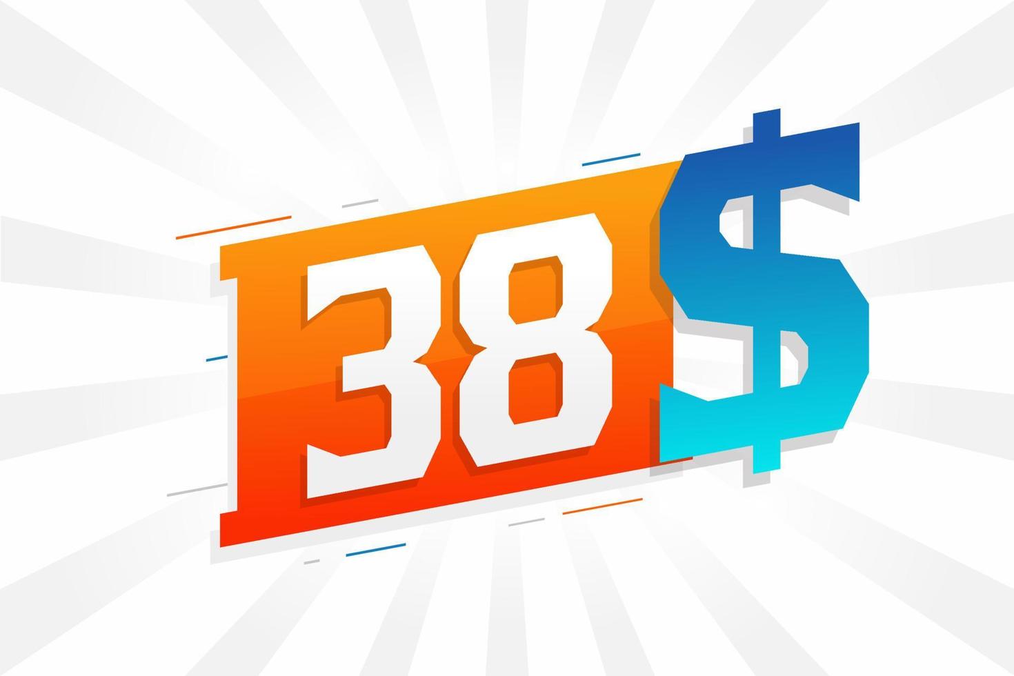 38 Dollar currency vector text symbol. 38 USD United States Dollar American Money stock vector