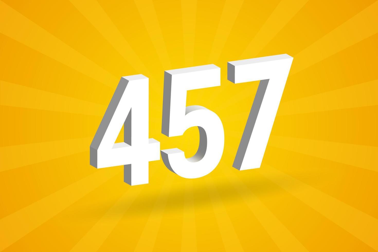 3D 457 number font alphabet. White 3D Number 457 with yellow background vector