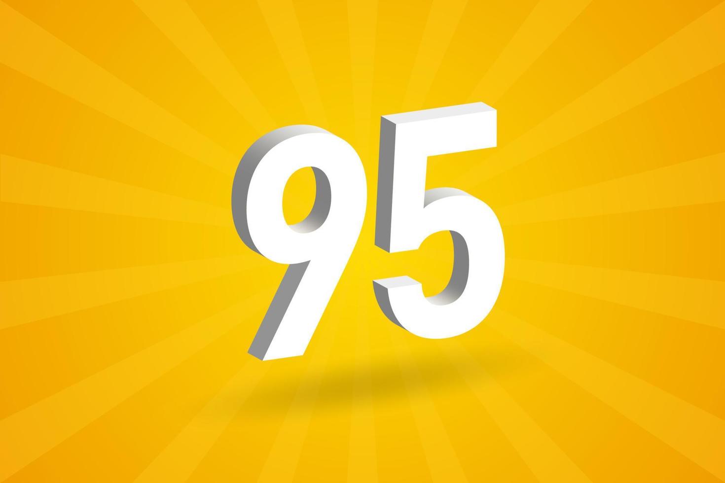3D 95 number font alphabet. White 3D Number 95 with yellow background vector