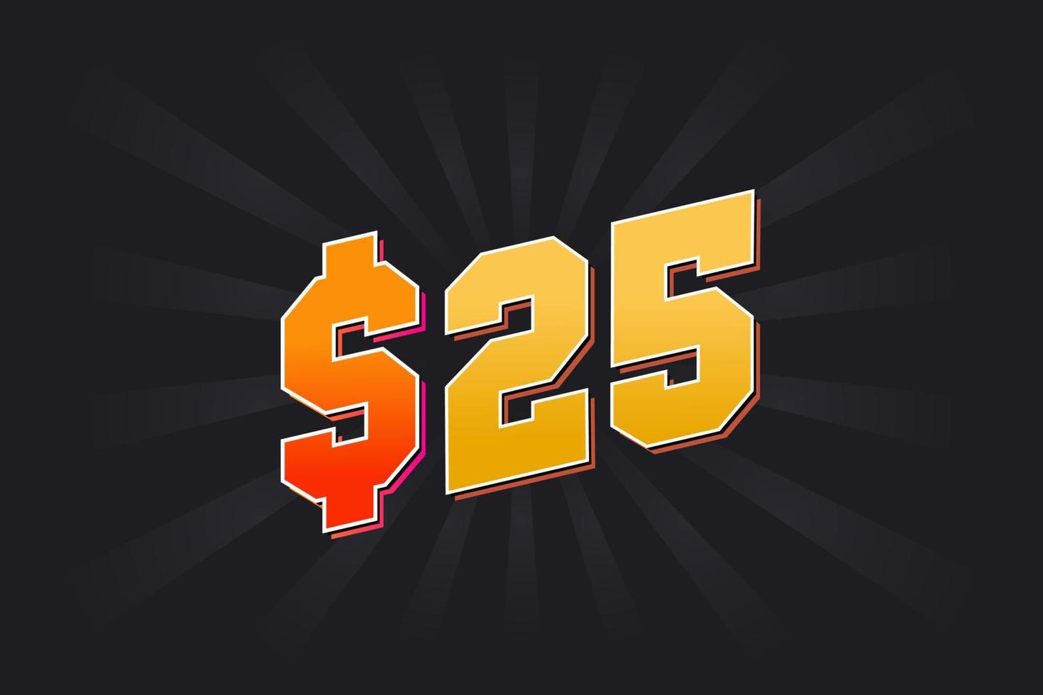 25 Dollar American Money vector text symbol. 25 USD United States Dollar stock vector