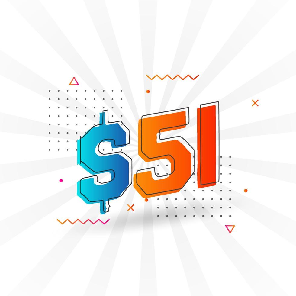 51 Dollar currency vector text symbol. 51 USD United States Dollar American Money stock vector