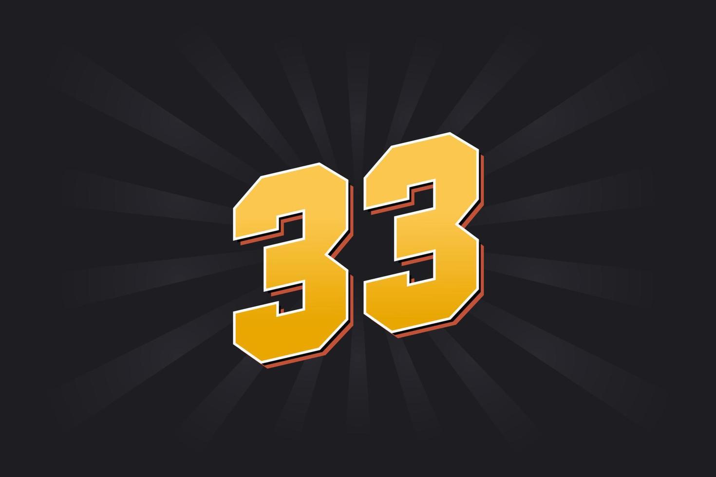 Number 33 vector font alphabet. Yellow 33 number with black background