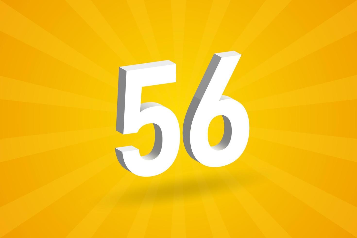 3D 56 number font alphabet. White 3D Number 56 with yellow background vector