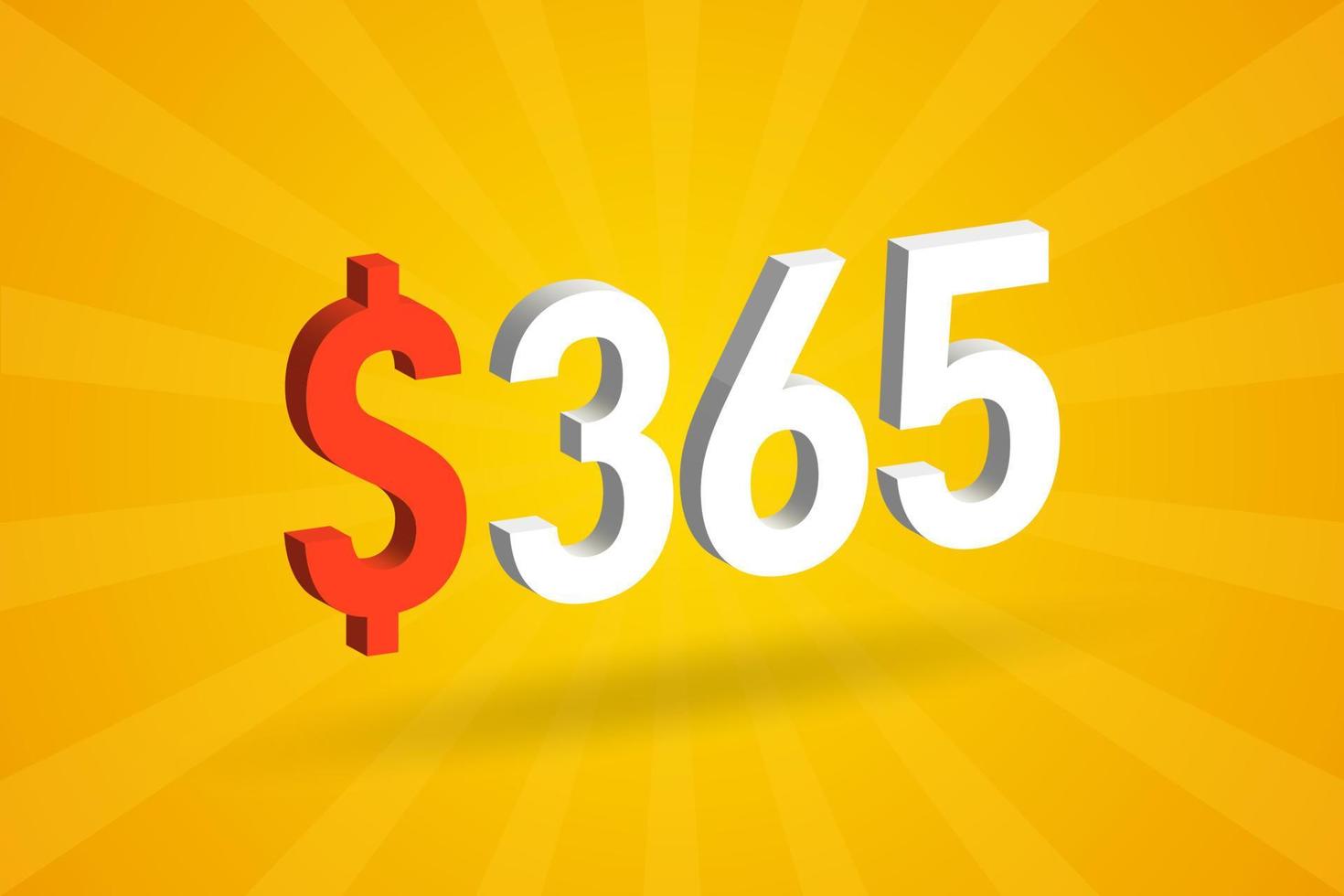365 USD 3D Text Symbol 365 United State Dollar 3D With Yellow 