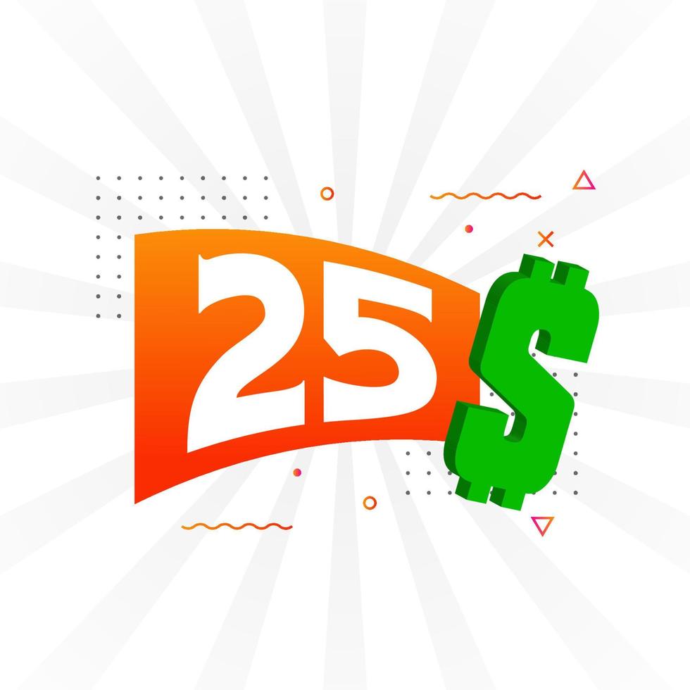 25 Dollar Currency Vector Text Symbol 25 USD United States Dollar 