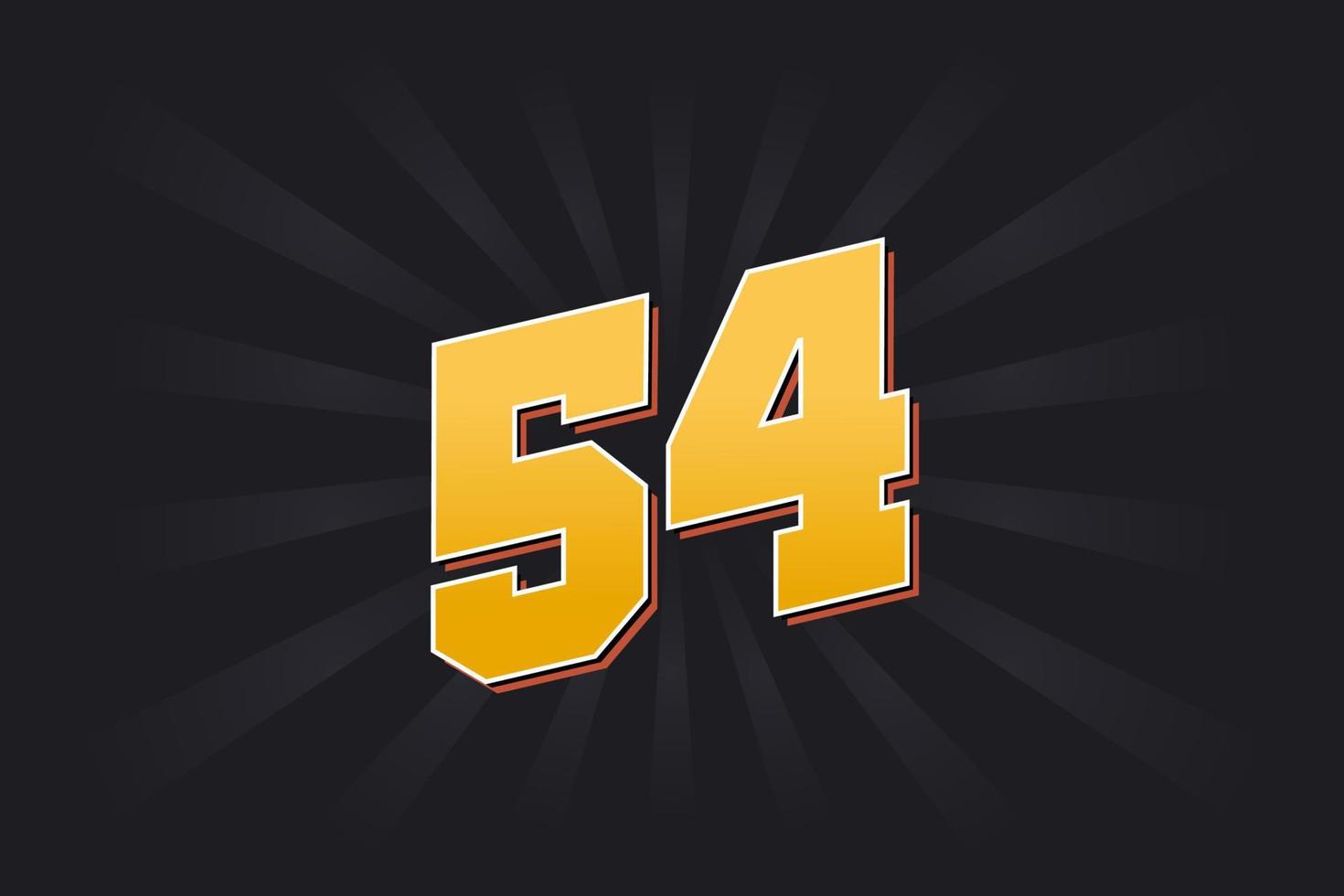 Number 54 vector font alphabet. Yellow 54 number with black background