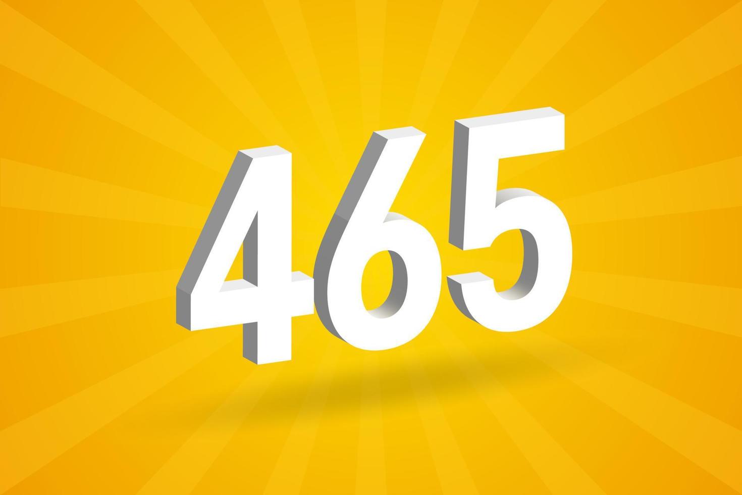 3D 465 number font alphabet. White 3D Number 465 with yellow background vector