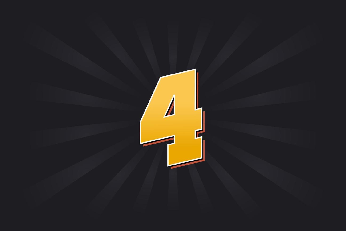 Number 4 vector font alphabet. Yellow 4 number with black background