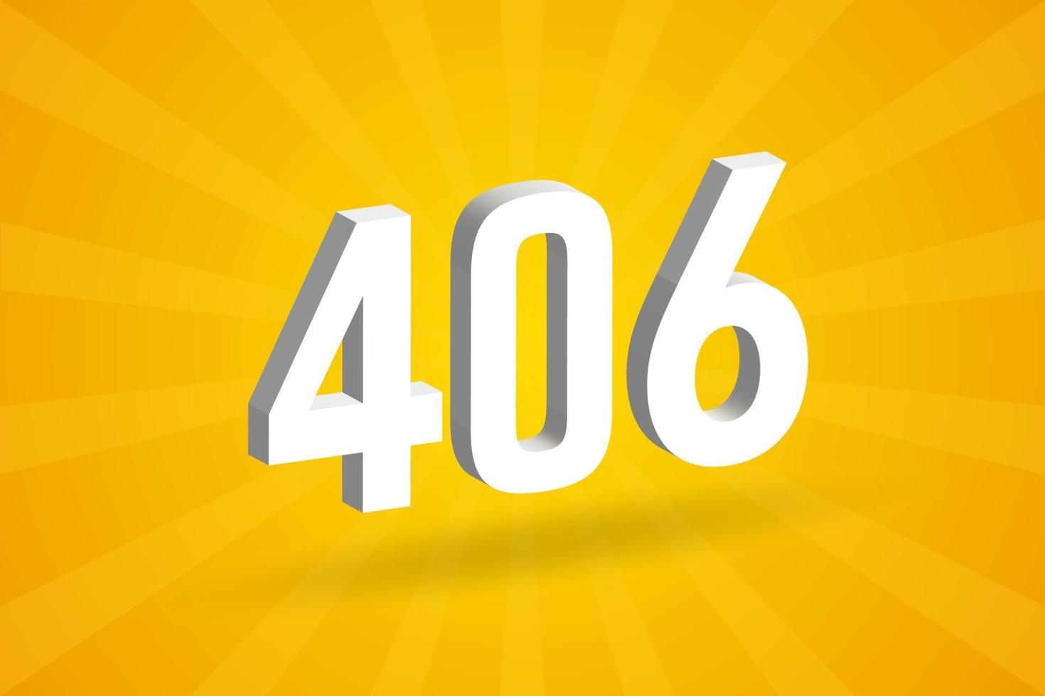 Alfabeto de fuente de número 3d 406. blanco 3d número 406 con fondo amarillo vector