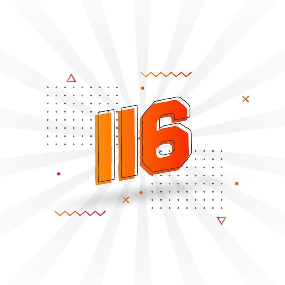 116 number vector font alphabet. Number 116 with decorative element stock vector