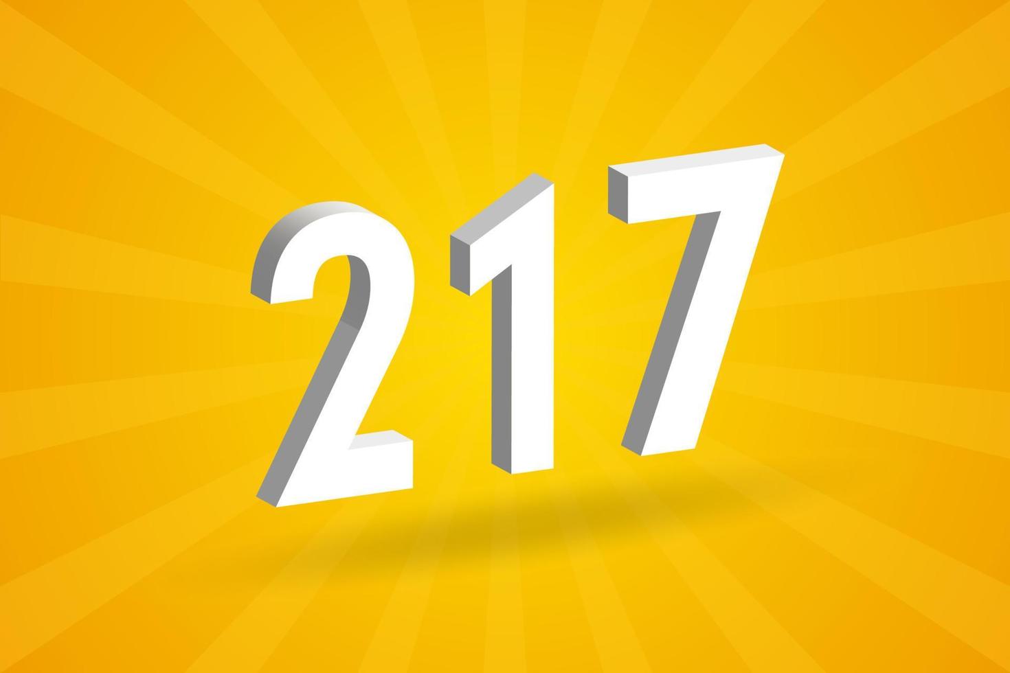 3D 217 number font alphabet. White 3D Number 217 with yellow background vector