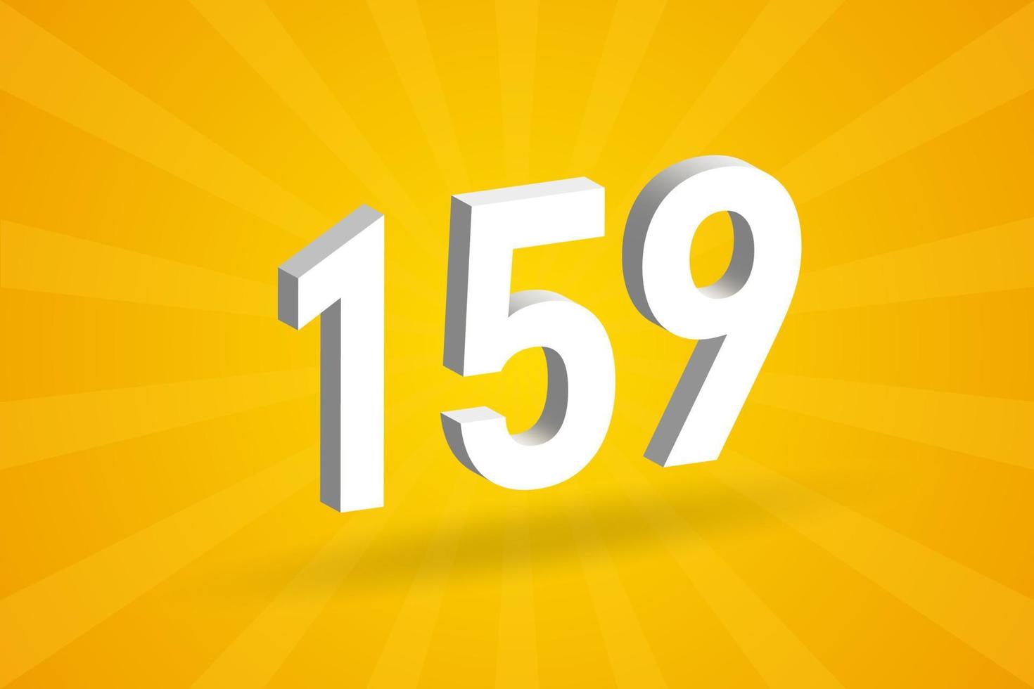 3D 159 number font alphabet. White 3D Number 159 with yellow background vector