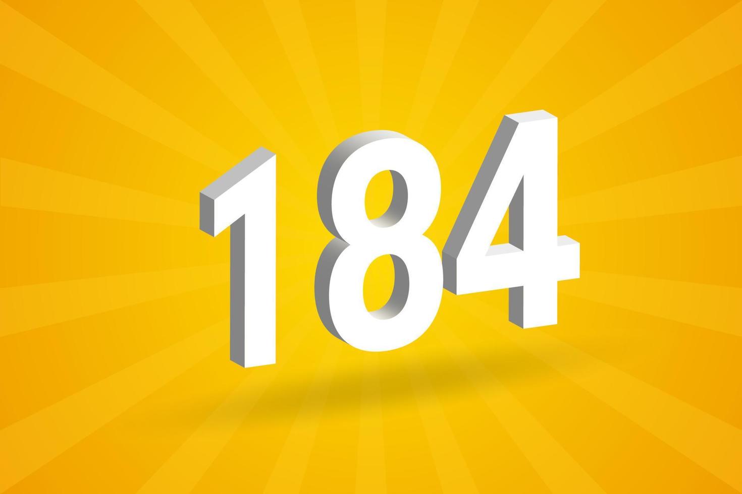 3D 184 number font alphabet. White 3D Number 184 with yellow background vector