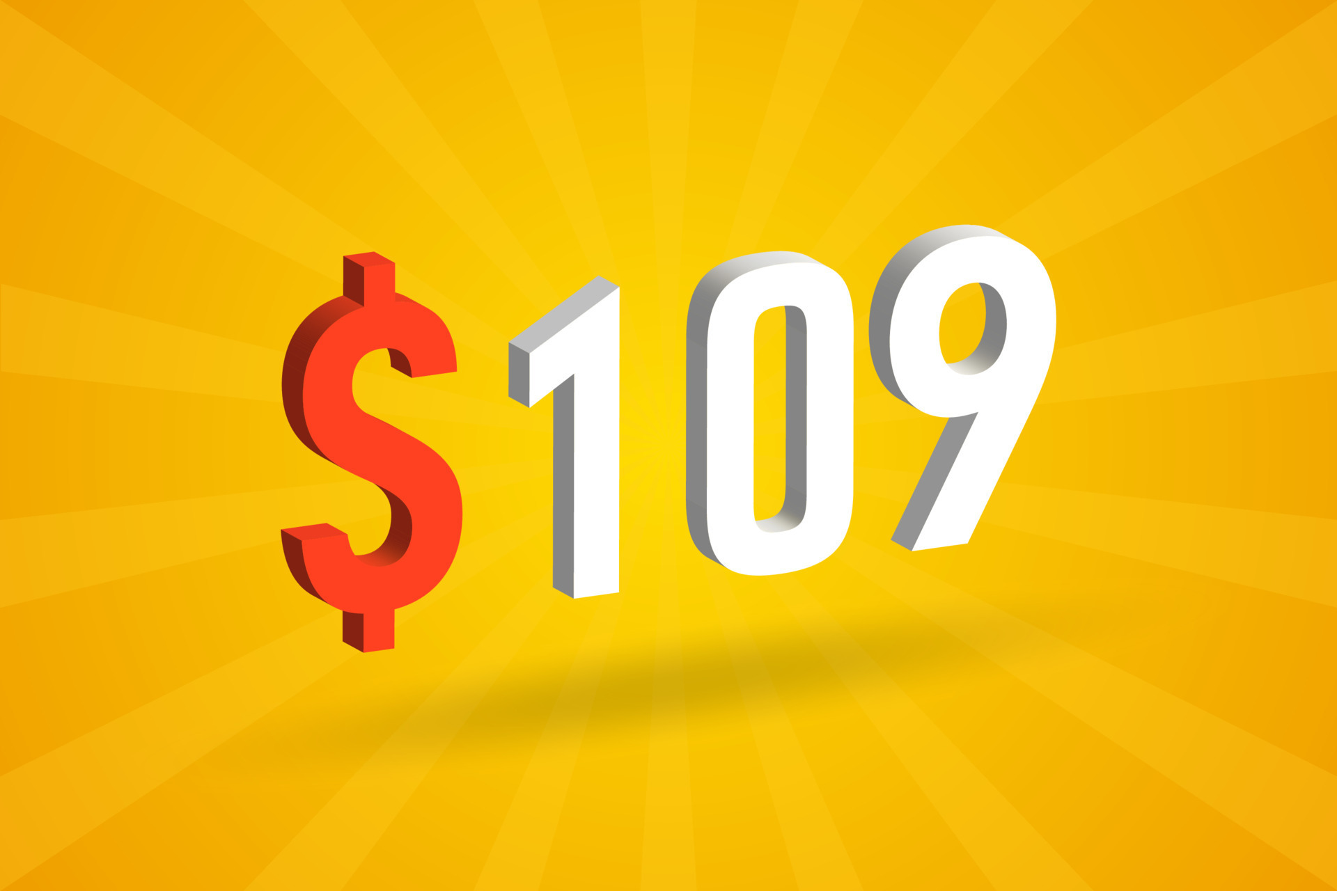 109 USD 3D text symbol. 109 United State Dollar 3D with yellow