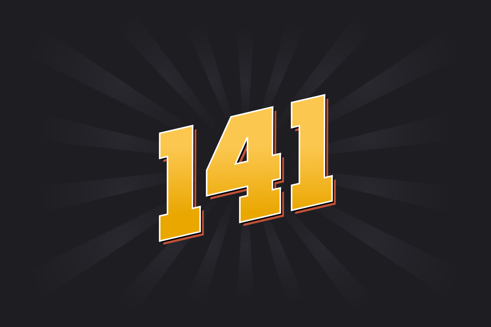Number 141 vector font alphabet. Yellow 141 number with black