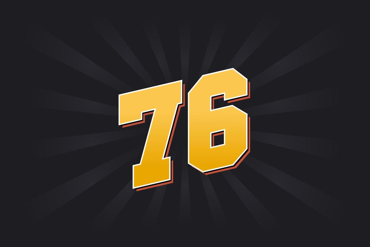 Number 76 vector font alphabet. Yellow 76 number with black background