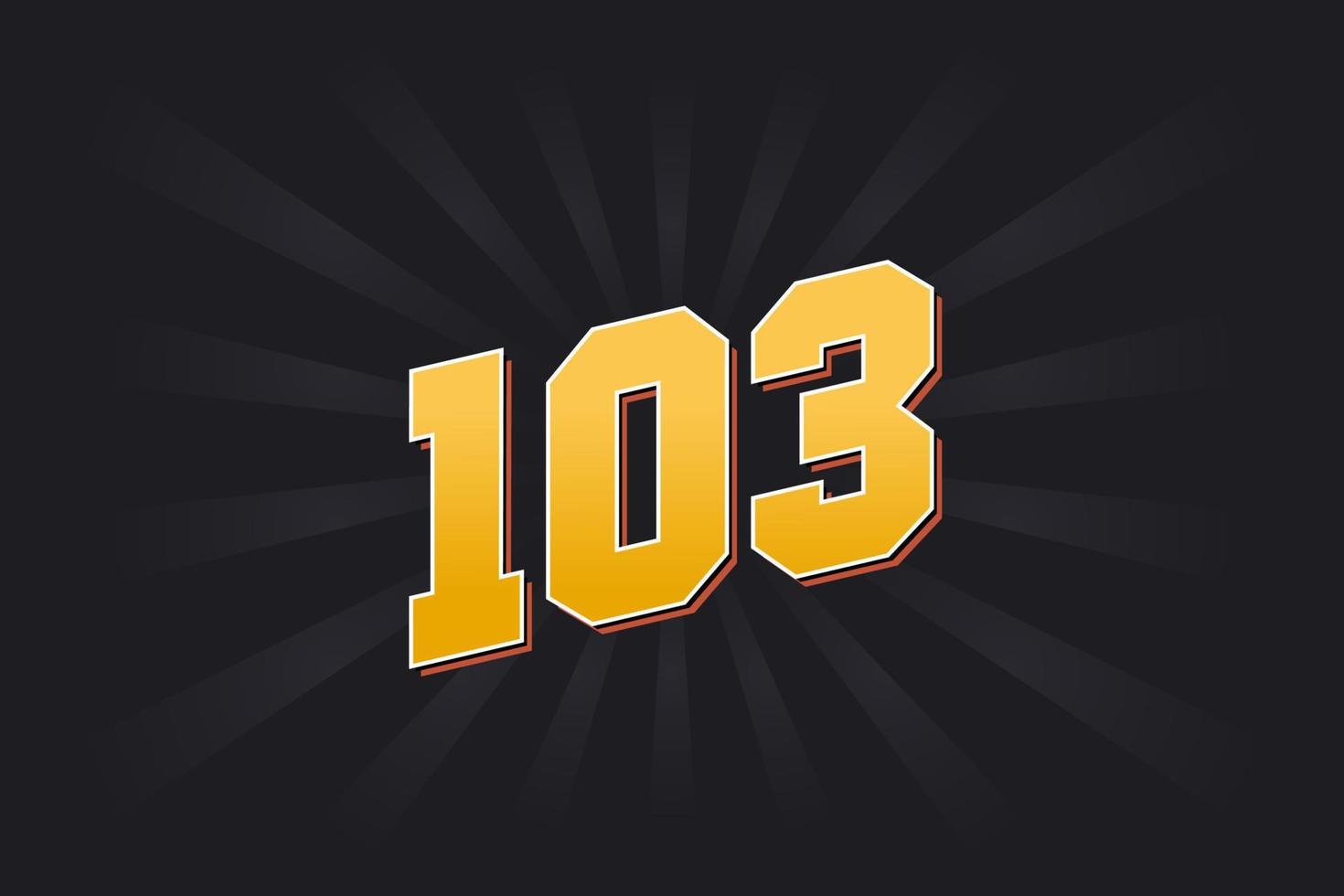 Number 103 vector font alphabet. Yellow 103 number with black background