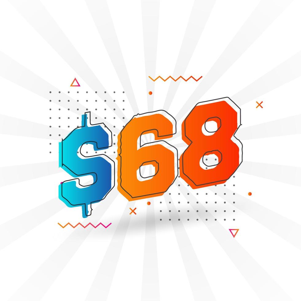 68 Dollar currency vector text symbol. 68 USD United States Dollar American Money stock vector