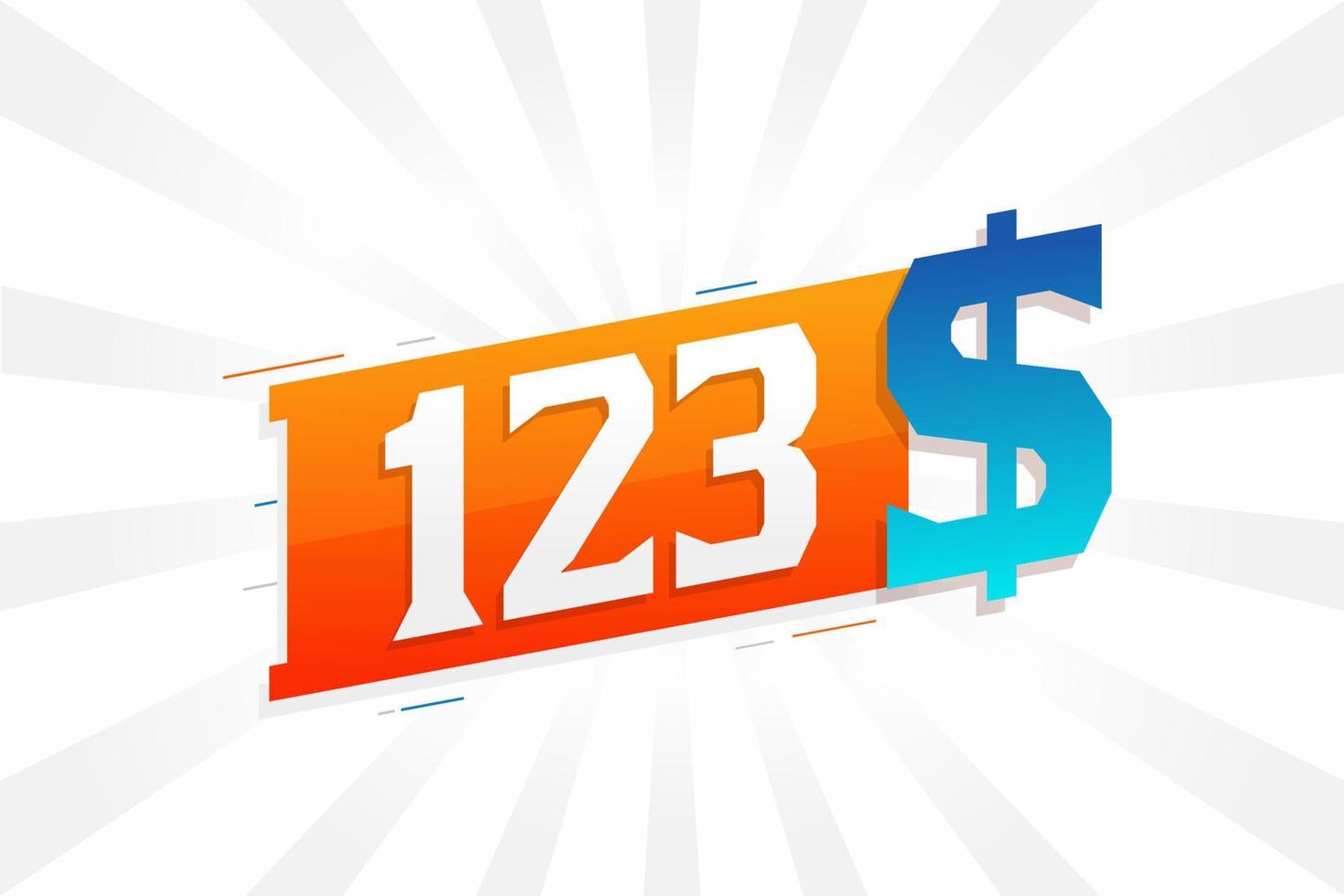 123 Dollar currency vector text symbol. 123 USD United States Dollar American Money stock vector
