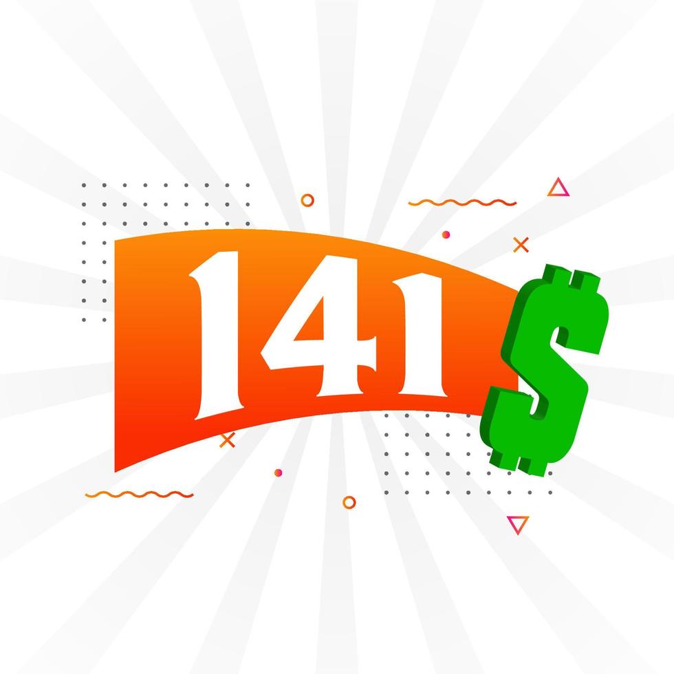 141 Dollar currency vector text symbol. 141 USD United States Dollar American Money stock vector