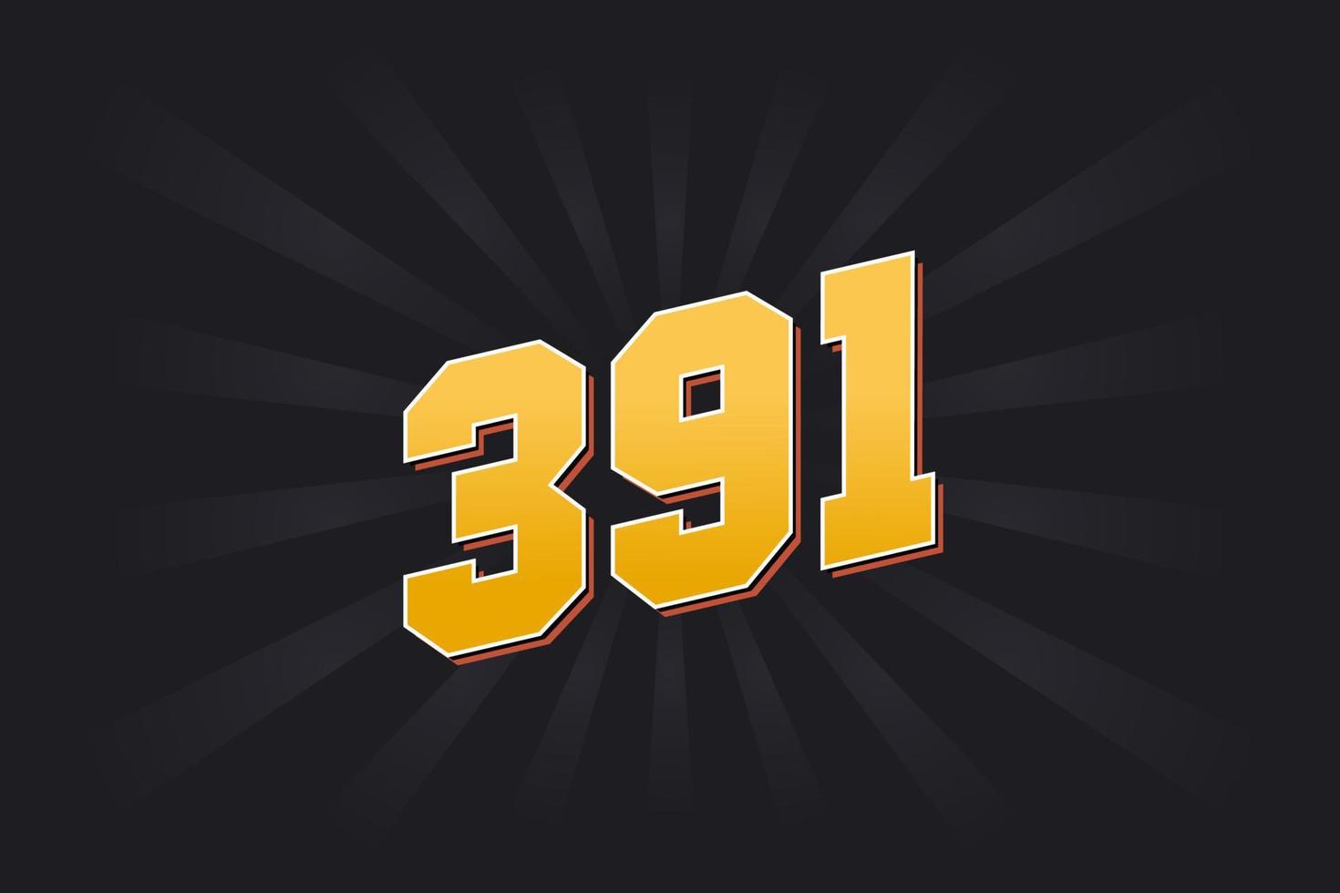 Number 391 vector font alphabet. Yellow 391 number with black background