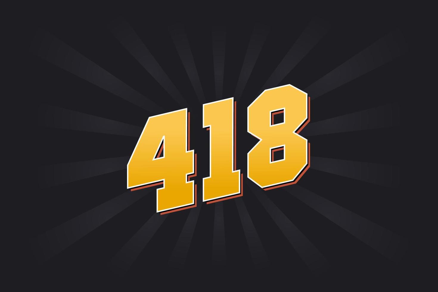 Number 418 vector font alphabet. Yellow 418 number with black background