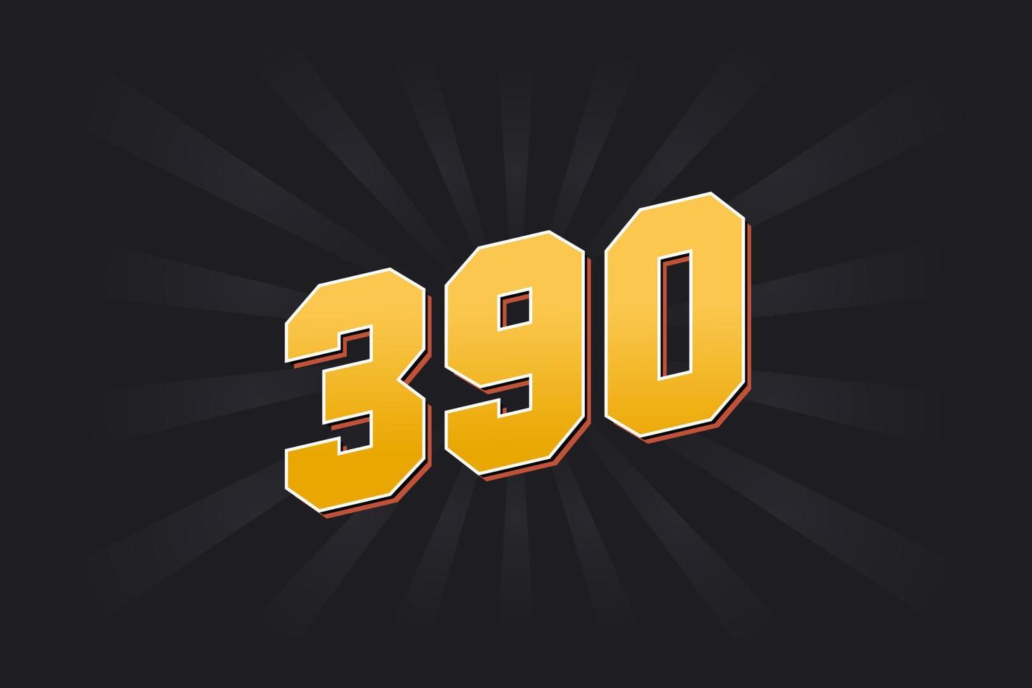 Number 390 vector font alphabet. Yellow 390 number with black background