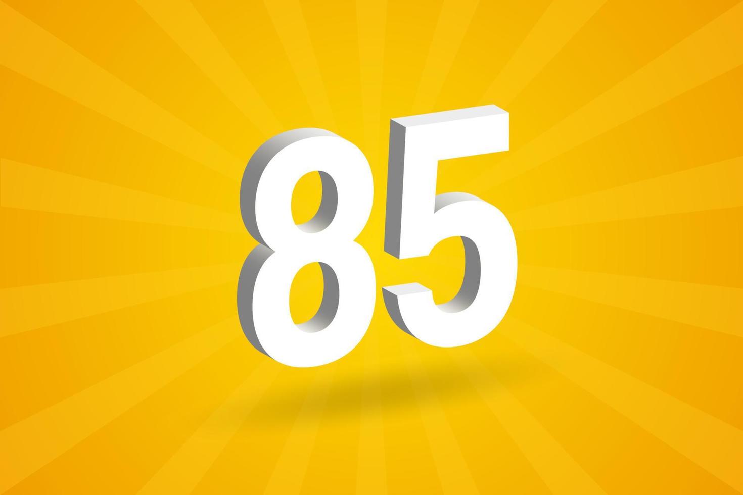 3D 85 number font alphabet. White 3D Number 85 with yellow background vector