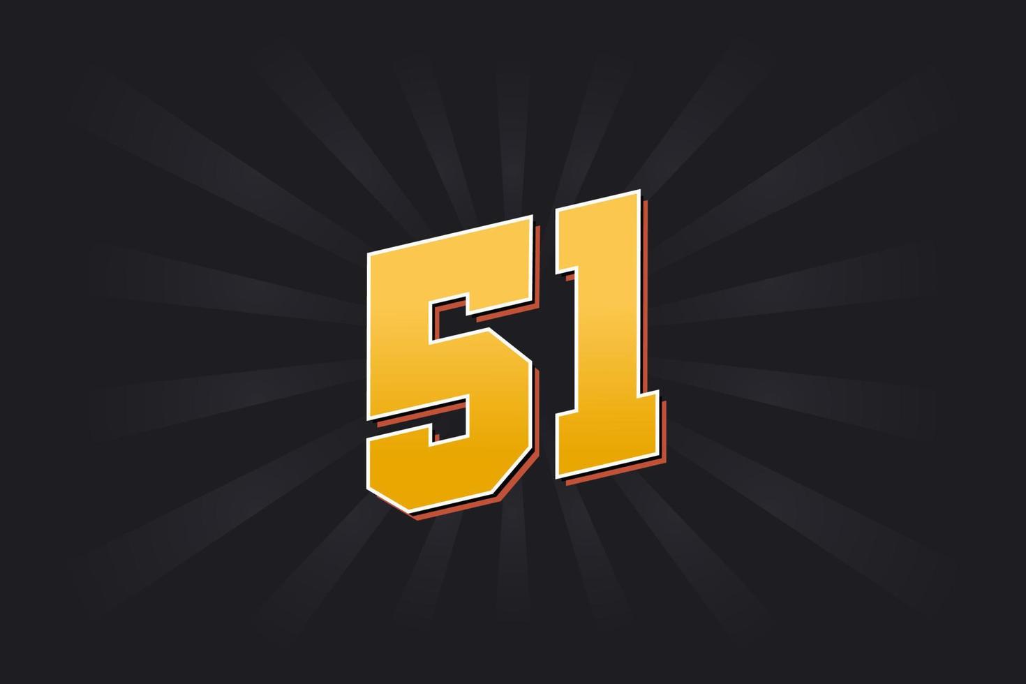 Number 51 vector font alphabet. Yellow 51 number with black background