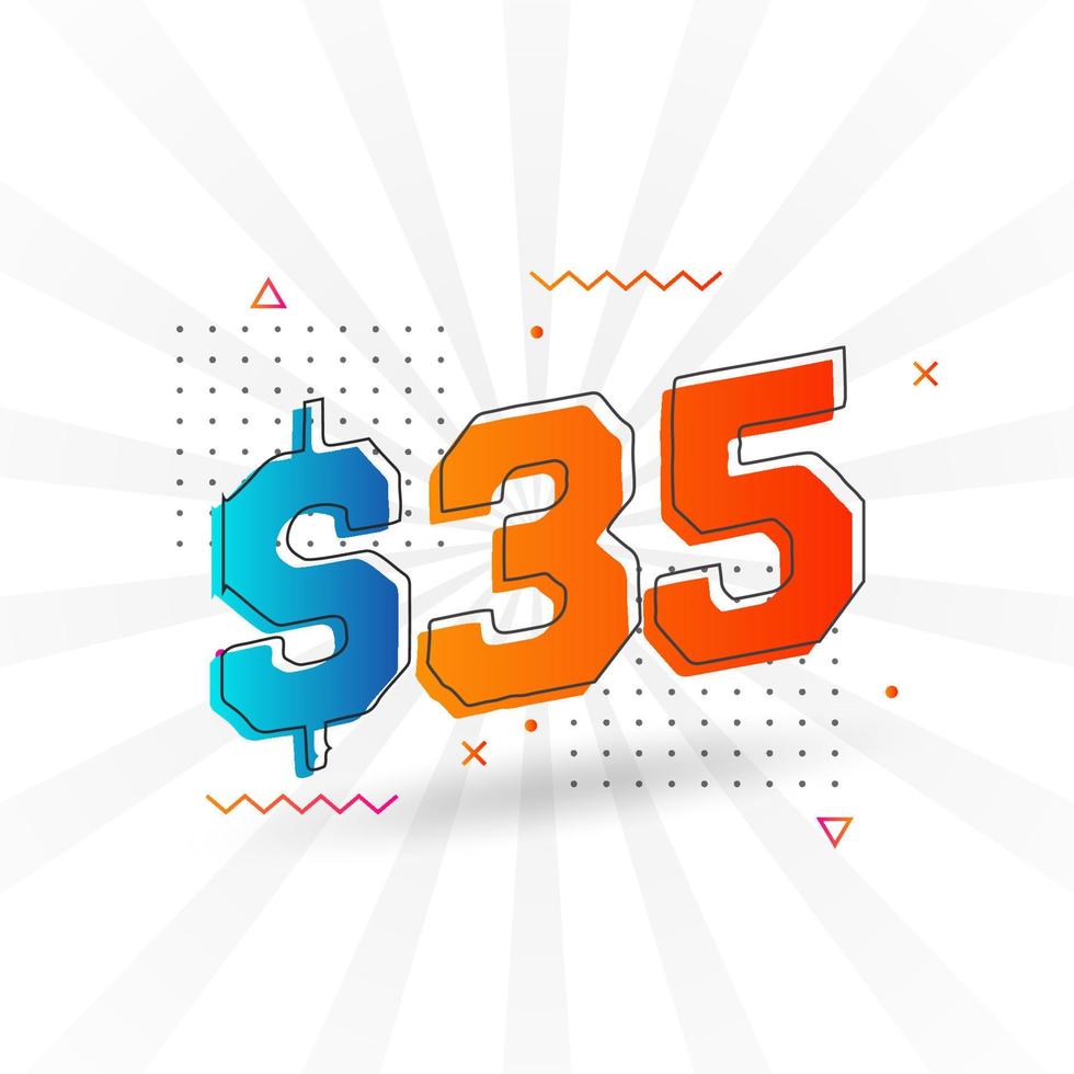 35 Dollar currency vector text symbol. 35 USD United States Dollar American Money stock vector
