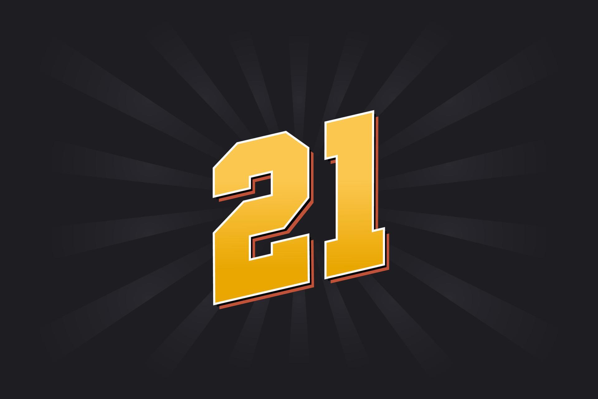 Number 21 vector font alphabet. Yellow 21 number with black background ...